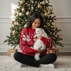 Vintage Scoop Of Spumoni Puffy Paint Patterned Cat Pullover Crewneck Sweater M